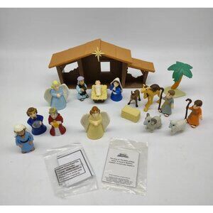 THE NATIVITY Playset 18 PVC Pieces Figures Angels Manger Christmas Bible Toys